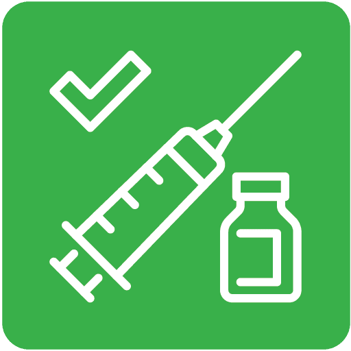 drawing of a syringe in a green square